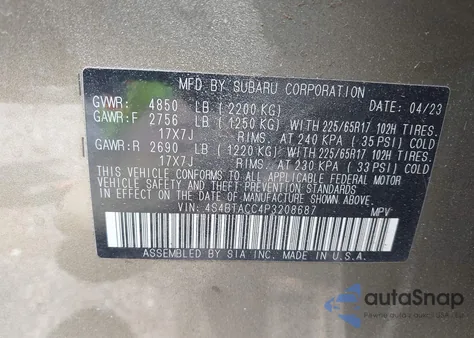 2023 Subaru Outback Premium z USA, uszkodzony, nr VIN 4S4BTACC4P3208687